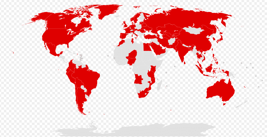 Negara-negara yang terjejas oleh lampiran ransomware WannCry 2017. Sumber: Wikipedia