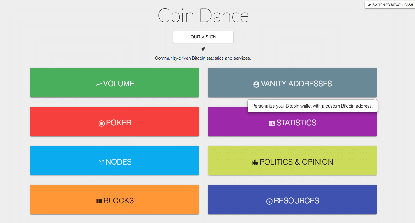 Pelbagai pilihan statistik dan perkhidmatan di portal Coin Dance