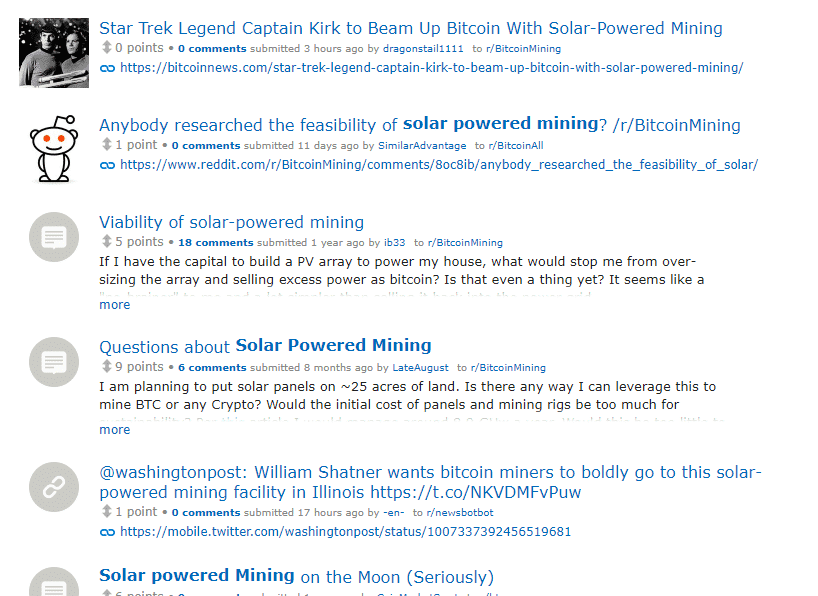 太陽光発電のBTCマイニングについて議論するRedditユーザー