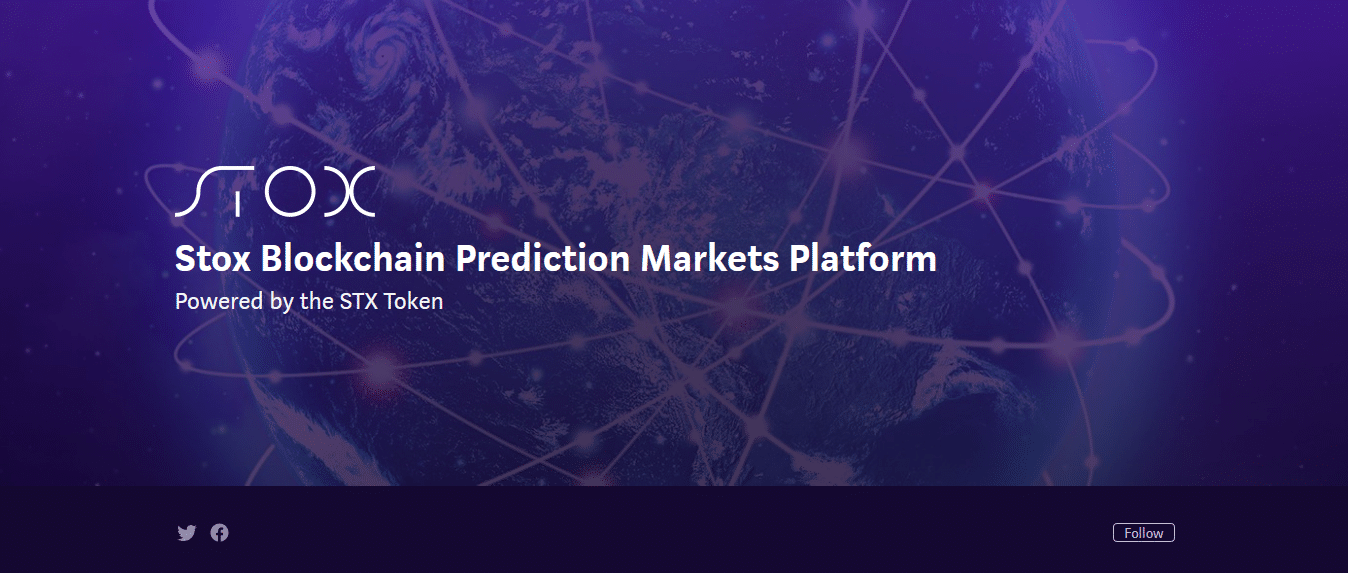 Stox Blockchain Prediction Markets Platform: een screenshot van de hoofdbanner van de website